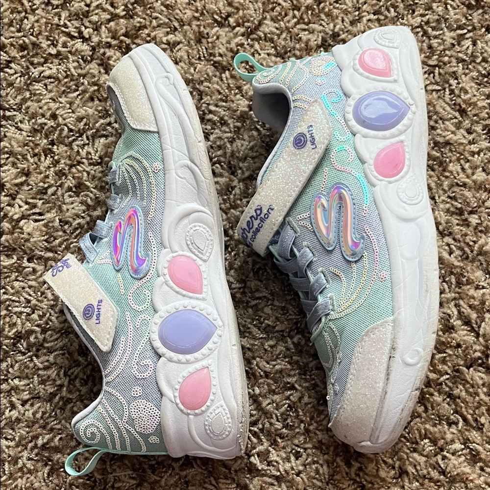 Skechers Kids' Magical Collection Light-Up Sneakers - Mint and Purple.